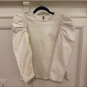 Ulla Johnson White Denim Puff Sleeve Blouse